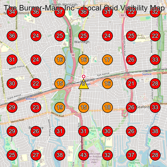 The Burner-Man, Inc GeoGrid visibility map for Heating Contractor in Massapequa